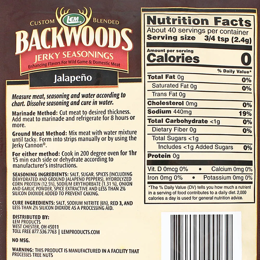 Backwoods Jalapeno Jerky Seasoning Cure Packet Makes 5 Lbs of Meat 3.4 Oz 9023