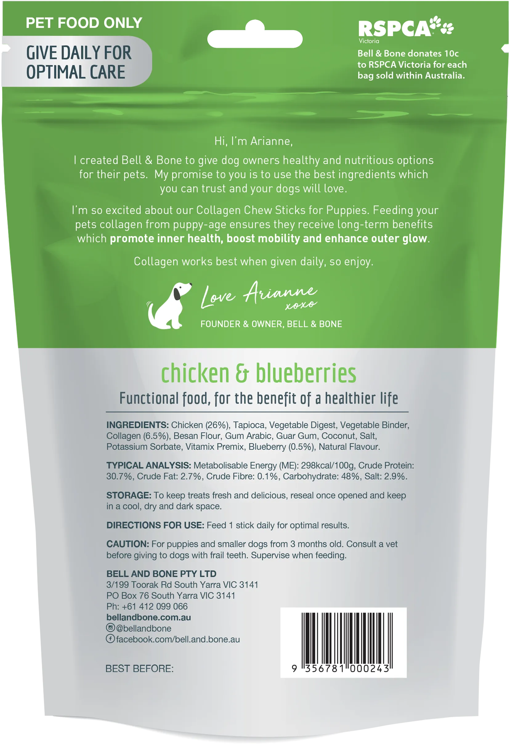 Bell & Bone Collagen Dental Stick for Puppies - Chicken & Blueberry