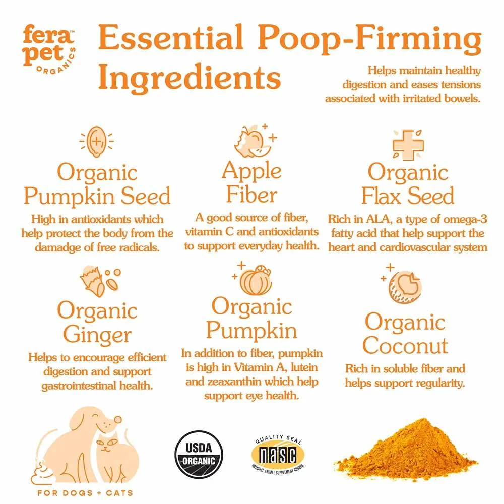 Fera Pets Organic Pumpkin Plus Fiber Support Supplement Powder For Cats & Dogs 8oz