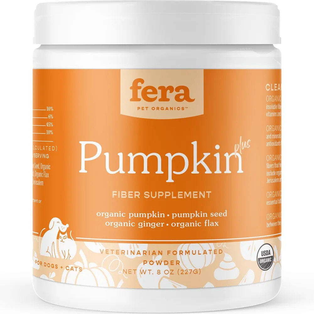 Fera Pets Organic Pumpkin Plus Fiber Support Supplement Powder For Cats & Dogs 8oz