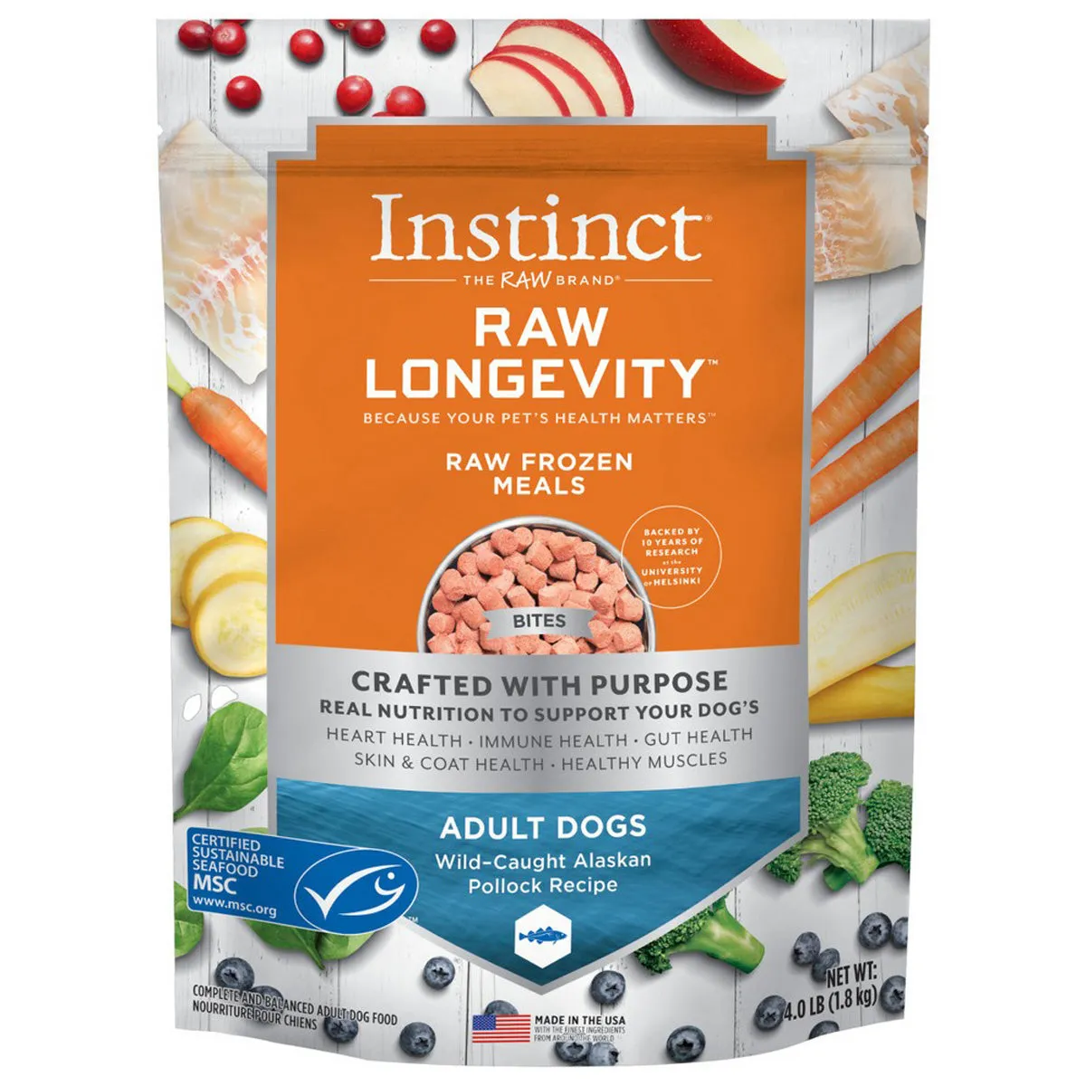 Instinct Pet Food Raw Longevity Frozen Bites Pollock Dog Food 4lb