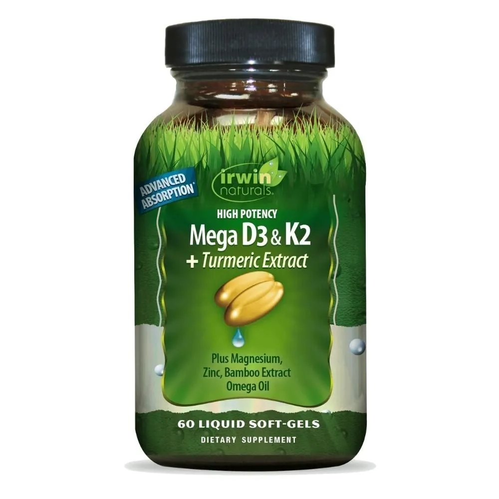 Irwin Naturals Mega D3 & K2   Turmeric 60 Liquid Softgels