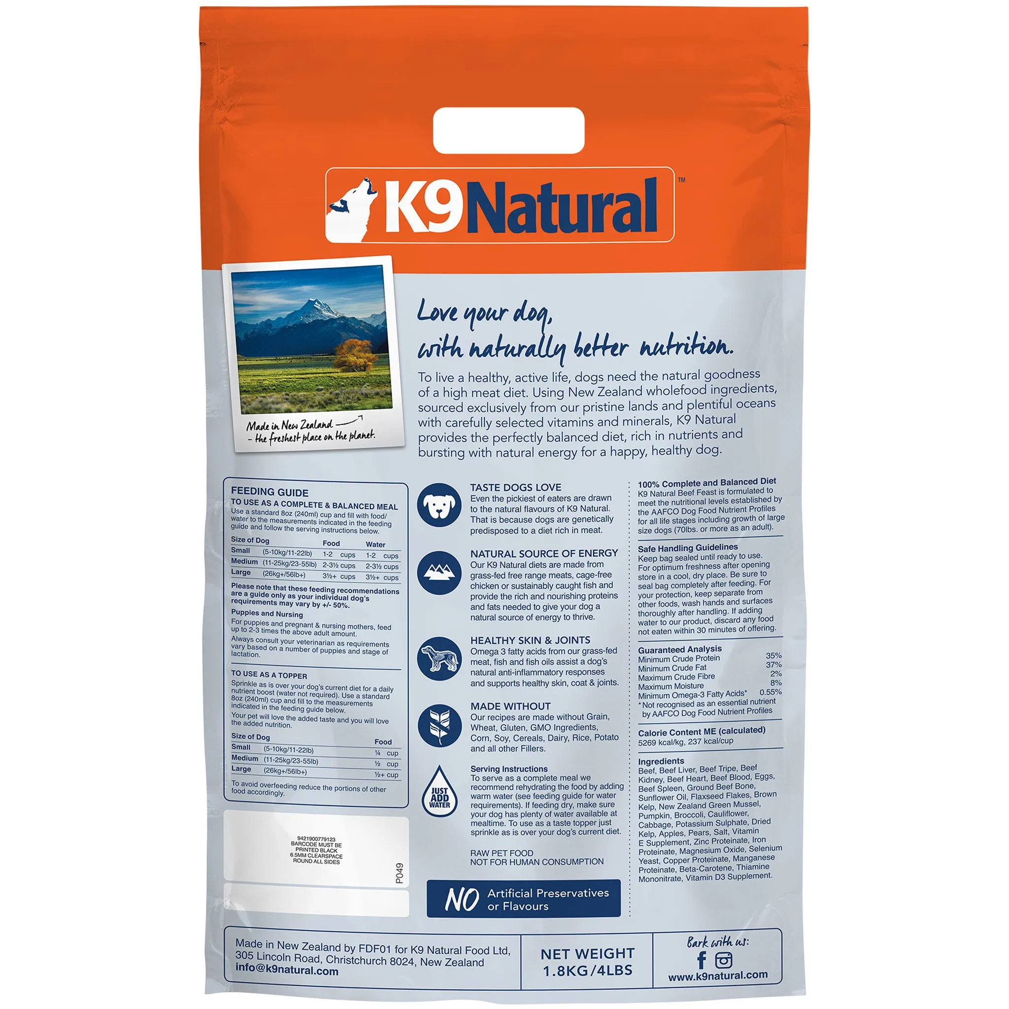 K9 Natural Freeze-Dried Beef Dog Food