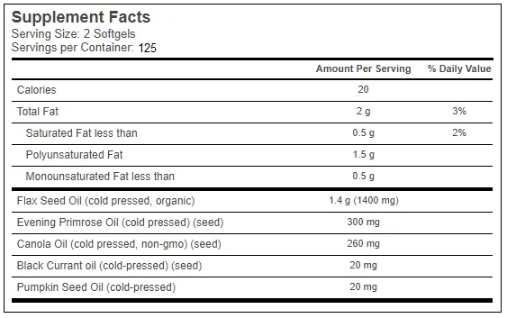 NOW Omega 3-6-9 1000mg 250 Softgels Exp Jan 2027