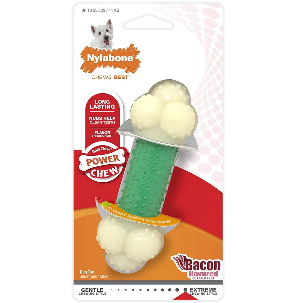 Nylabone Double Action Power Chew Durable Dog Toy Bacon