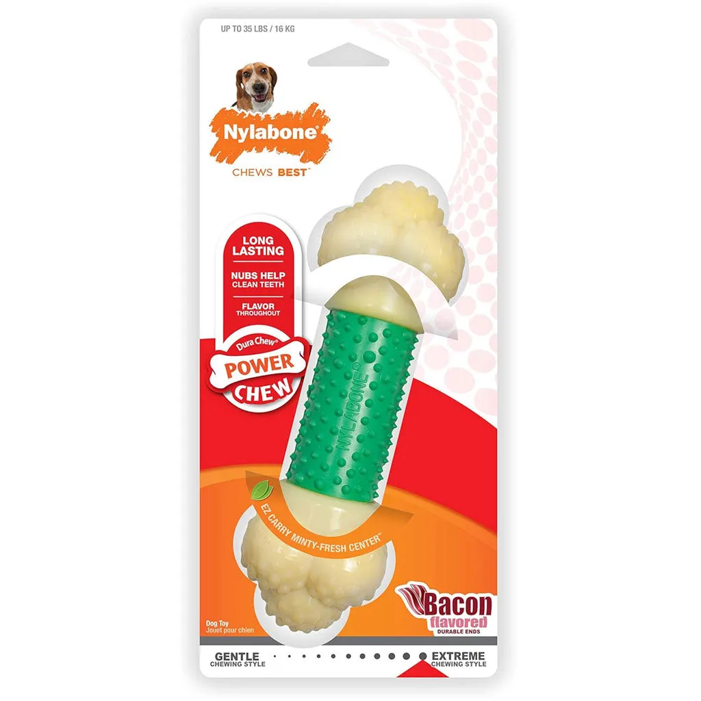 Nylabone Double Action Power Chew Durable Dog Toy Bacon