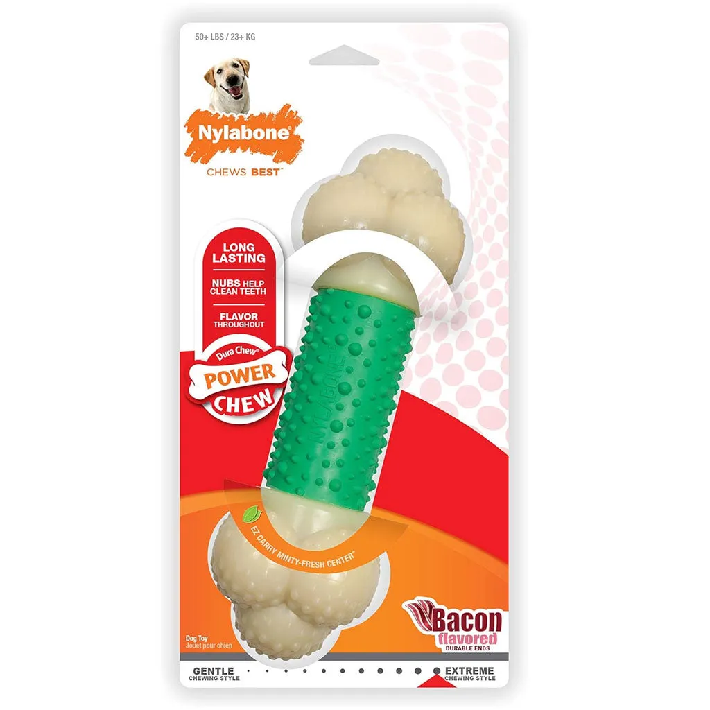 Nylabone Double Action Power Chew Durable Dog Toy Bacon