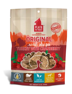 Plato Real Strips Grain Free Meat Bar Dog Treats, Turkey And Cranberry Recipe