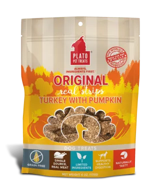 Plato Real Strips Grain Free Meat Bar Dog Treats, Turkey And Pumpkin Recipe