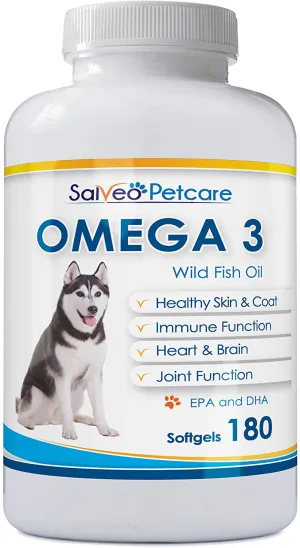 Salveo Petcare Omega 3 Fish Oil for Dogs - Natural Pet Supplement for Shiny Coat - Wild Caught More EPA & DHA Than Salmon Oil - No Fishy Smell or Mess - Ideal for Medium Large Dogs