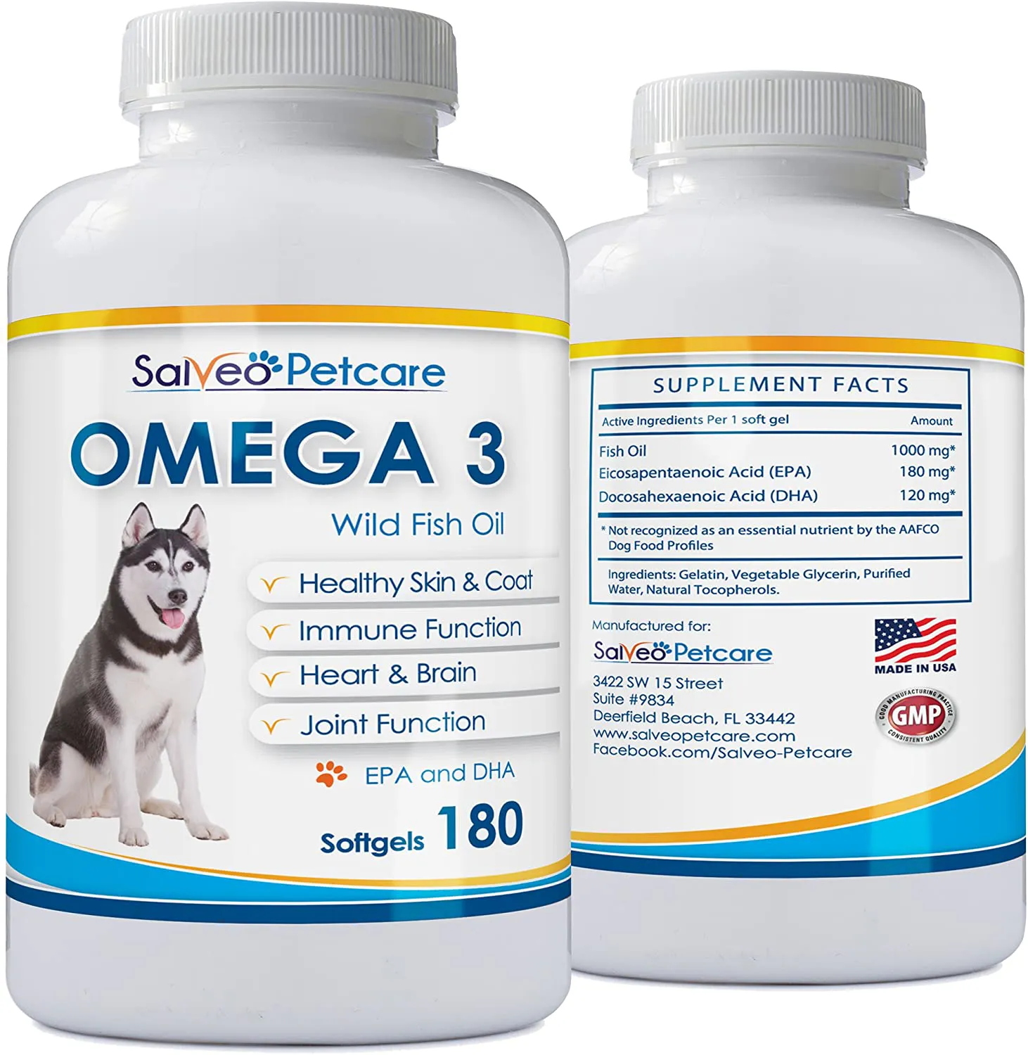 Salveo Petcare Omega 3 Fish Oil for Dogs - Natural Pet Supplement for Shiny Coat - Wild Caught More EPA & DHA Than Salmon Oil - No Fishy Smell or Mess - Ideal for Medium Large Dogs