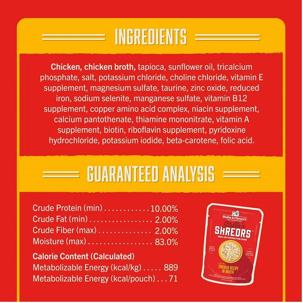 Stella's Shredrs Chicken Recipe in Broth Dog Pouch