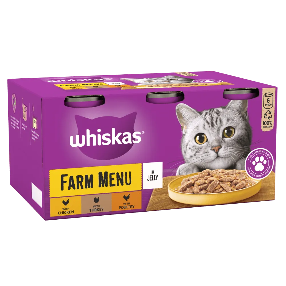 WHISKAS 1  Farm Menu with Jelly Tin 6 x 400g