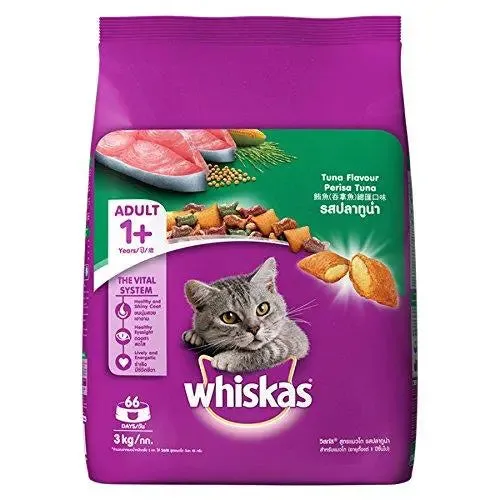 Whiskas Dry Cat Food, Tuna flavour for Adult cats ( 1 year) – 3 kg Pack