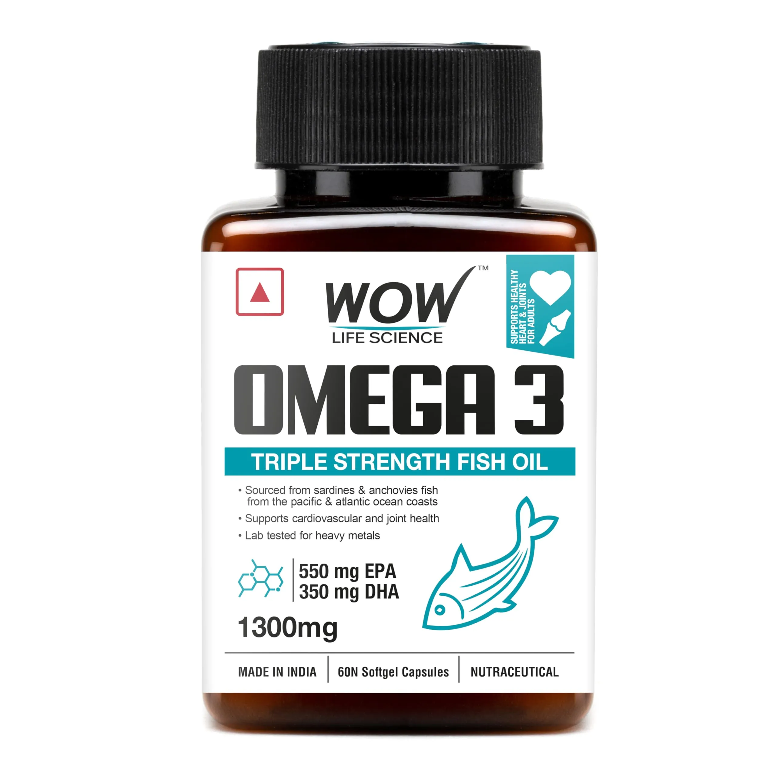 WOW Omega-3 Fish Oil 1000 mg Triple Strength 550mg EPA 350mg DHA, Burpless, Mercury free, Ideal for Keto Diet